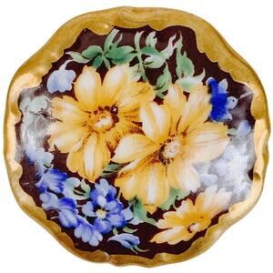 VTG Signed Schumann Bavaria Hand Painted Porcelain Floral Brooch 20s C-Clasp Pin